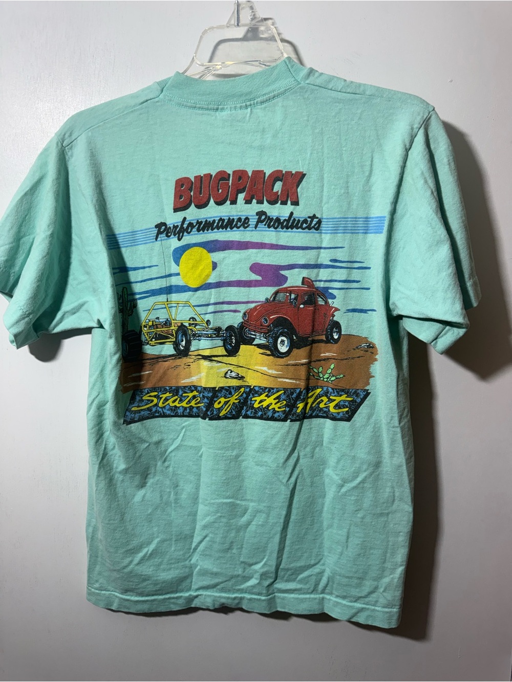 Vintage Fruit of the Loom 90s Mint Green Short-Sleeve BUGPACK Logo Tee A-25 #26
